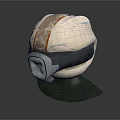 White Textured Sphere With Black Strap And Metallic Accents On Black Base Design