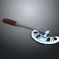 Hand Rake Garden Tool With Brown Wooden Handle Metal Rod And Fan Shaped Blade