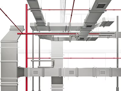 Metal Pipes Installation In Building Interior With Ceiling Framework And Structural Support 3d model