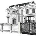 European Style Detached Villa With Two Story Symmetrical Design Wrought Iron Gate And Arched Door