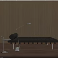 Modern Gray Upholstered Daybed With Floor Lamp Side Table Wooden Wall And Floor