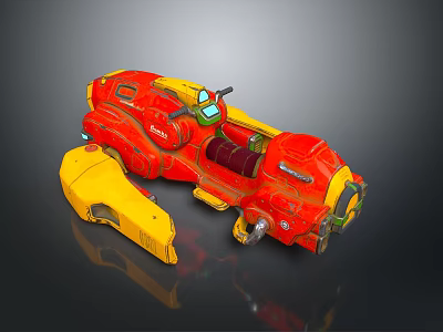 Futuristic Red And Yellow Vehicle Model With Cockpit And Seats Design 3d model