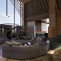 Modern Hotel Lobby With Wooden Roof Large Windows Natural Light And Green Comfortable Seating