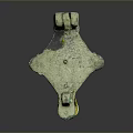 Decorative Metallic Household Item With Green Accents And Yellow Decorative Blocks