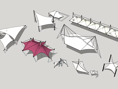 Tensile Membrane Structures With Various Shapes And Color Options For Modern Architecture 3d model