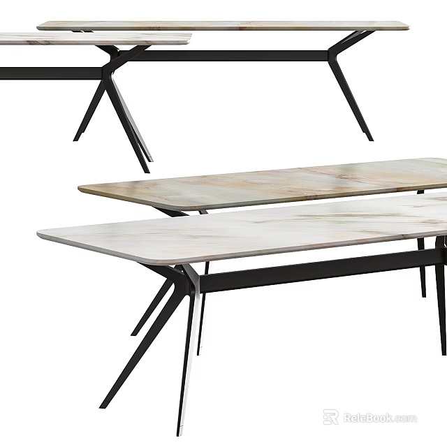 Modern Dining Table With Sleek Marble Top And Black Metal Legs Design 3d model 