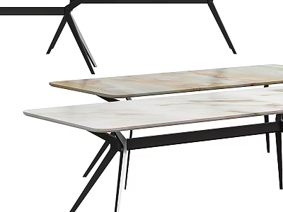 Modern Dining Table With Sleek Marble Top And Black Metal Legs Design 3d model