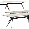 Modern Dining Table With Sleek Marble Top And Black Metal Legs Design
