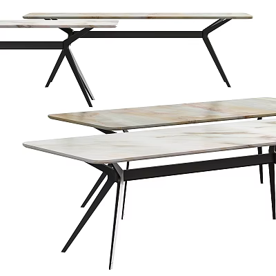 Modern Dining Table With Sleek Marble Top And Black Metal Legs Design 3d model