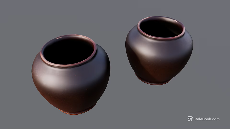 Two Dark Brown Ceramic Jars With Smooth Surface And Classic Design 3d model