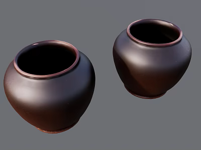 Two Dark Brown Ceramic Jars With Smooth Surface And Classic Design 3d model