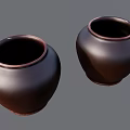 Two Dark Brown Ceramic Jars With Smooth Surface And Classic Design 3d model