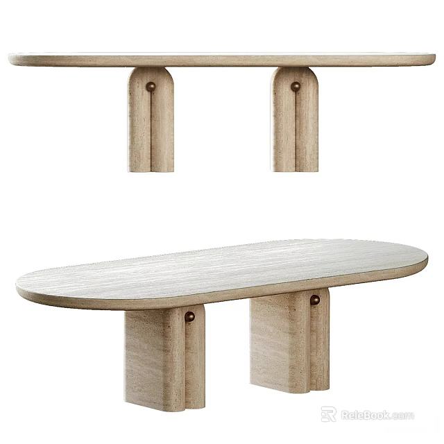 Modern Wooden Dining Table With Oval Top And Two Solid Wood Legs Design 3d model