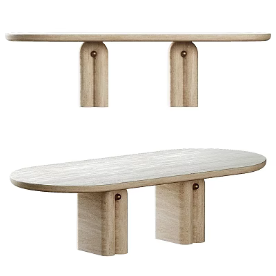 Modern Wooden Dining Table With Oval Top And Two Solid Wood Legs Design 3d model