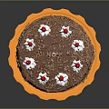 Chocolate Birthday Cake With Chocolate Shavings White Cream Red Cherries Single Candle On Orange Tray