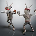 Dynamic Rabbit Like Creatures Wearing Red Goggles And Badge Outfits Dancing Together
