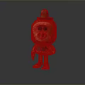 3D Modeled Cartoon Character Wearing Brown Hat Red Hair Green Overalls On Black Reflective Surface