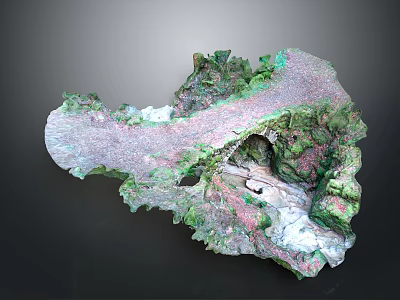 Architectural Topographic Model With Green Pink Gray Irregular Terrain Pathways And Divided Regions 3d model