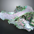 Architectural Topographic Model With Green Pink Gray Irregular Terrain Pathways And Divided Regions