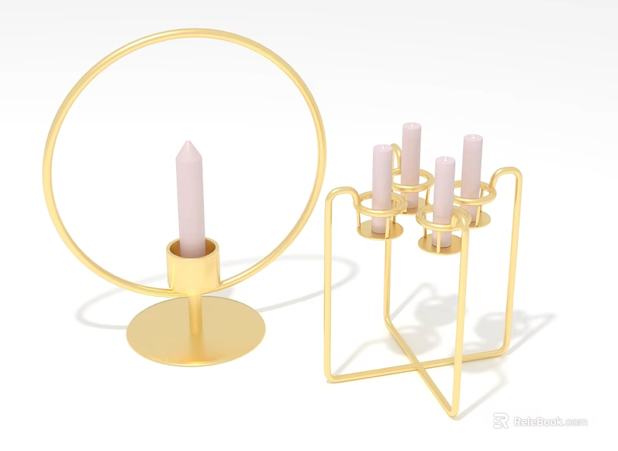 Golden Candle Holders With Circular Design And Square Structure For Home Decor 3d model 