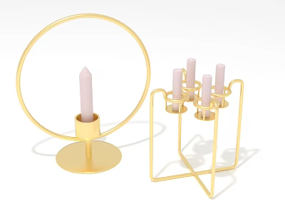 Golden Candle Holders With Circular Design And Square Structure For Home Decor 3d model
