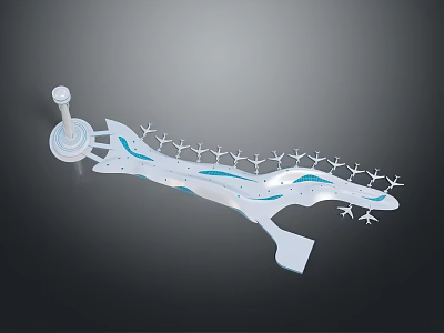 White Modern Equipment With Blue Wave Patterns And Multiple Small Projections On Base Stand Design 3d model