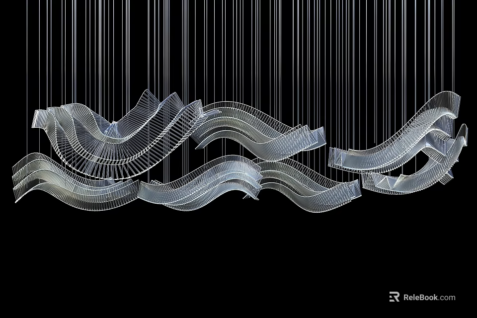 Modern Artistic Chandelier With Wavy Transparent Structure Against Black Background 3d model 