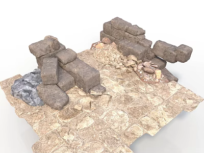 Modern Stone Landscape Design With Stacked Stone Structures Slab Ground And Scattered Gravel 3d model