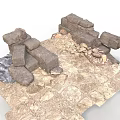 Modern Stone Landscape Design With Stacked Stone Structures Slab Ground And Scattered Gravel