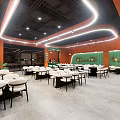 Elegant Modern Restaurant Interior With Orange Walls Green Partitions Round Tables And White Chairs