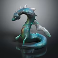 3D Mythical Dragon Sculpture With Teal Green Shiny Body Spiked Back And Detailed Wings