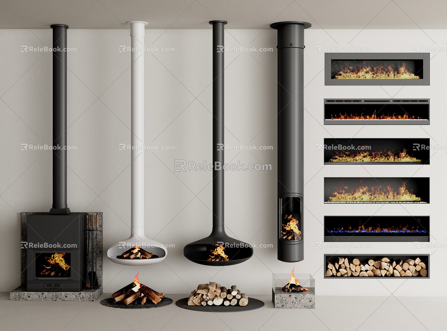 Modern Fireplace Fireplace Electronic Fireplace Stove Wood 3d model