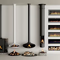 Different Styles of Fireplace Designs With Hanging Built in Models Burning Flames and Stacked Firewood