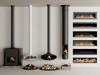 Modern Fireplace Electronic Fireplace Stove Wood 3d model