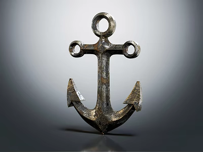 Vintage Metal Anchor With Circular Rings Rustic Finish And Pointed Flukes On Gray Background 3d model
