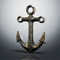 Vintage Metal Anchor With Circular Rings Rustic Finish And Pointed Flukes On Gray Background