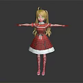 Blonde Hair Doll in Red Dress With White Hem Red White Striped Socks Arms Outstretched