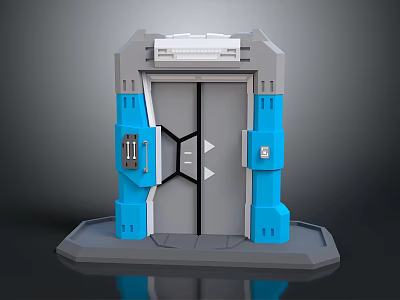 Sci-Fi Door Structure With Gray And Blue Metallic Finish Symmetrical Design And Pedestal Base 3d model