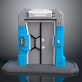 Sci-Fi Door Structure With Gray And Blue Metallic Finish Symmetrical Design And Pedestal Base