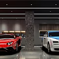 Modern Parking Garage Featuring Red Sports Car White Luxury Car And Marble Pillar