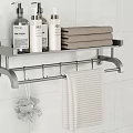 Bathroom Wall Mounted Shelf With Toiletries Stacked Towels And Hanging Loofah
