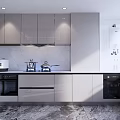 Modern Kitchen Interior Design With Gray Cabinets Marble Countertop And Appliances
