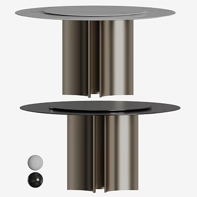 Modern Minimalist Dining Table Set With Cylindrical Metal Legs And Round Tabletop 3d model