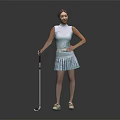A Woman in Light Green Sleeveless Top and Pleated Skirt Holding Golf Club Standing