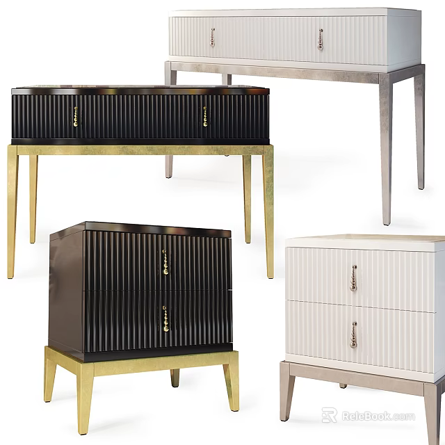 Modern Ribbed Front Storage Cabinets In Black White With Brass And Silver Legs 3d model 