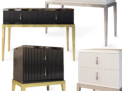 Modern Ribbed Front Storage Cabinets In Black White With Brass And Silver Legs 3d model