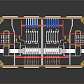 Detailed Industrial Mechanical Structure with Colorful Components and Connecting Lines