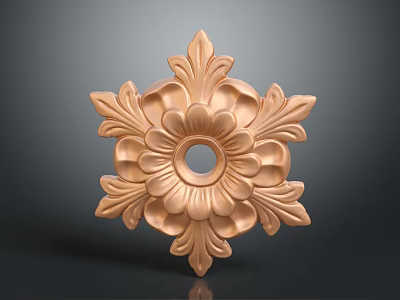 Golden Carved Flower Ornament With Intricate Petal Design And Center Hole 3d model
