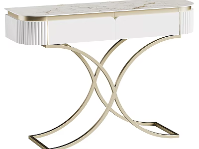 Elegant Modern Dressing Table With White Drawers And Gold Metal Legs 3d model