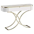 Elegant Modern Dressing Table With White Drawers And Gold Metal Legs